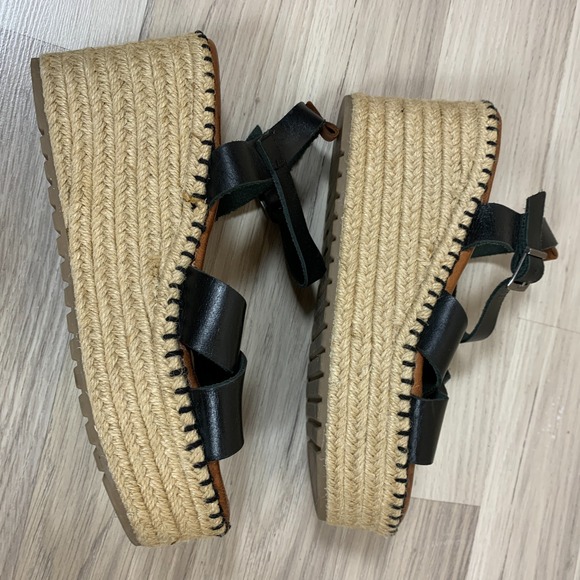 Musse & Cloud Anthropologie Sandal 39 Wedge Black Leather Platform Espadrille - Picture 7 of 10